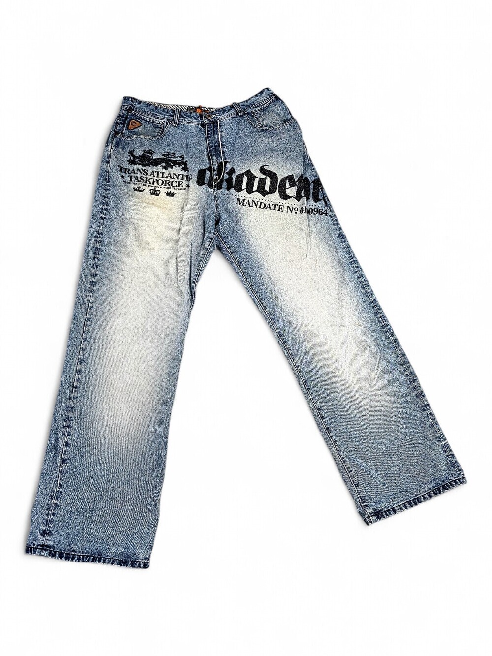 Akademiks Men's Straight Jeans 38 Light Wash Graphic